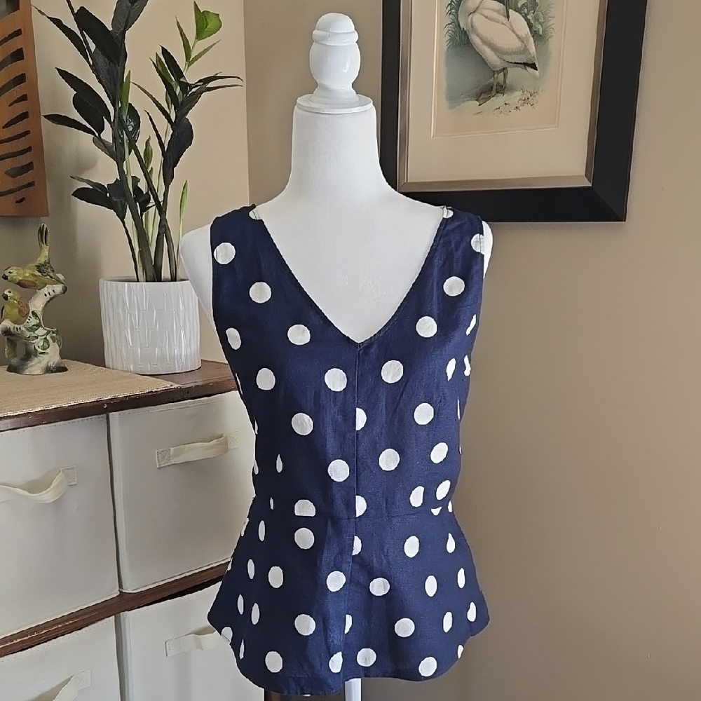 EUC J. Crew Navy/White Dot Blouse Size 10